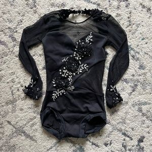Custom Black Swarovski Crystallled Bodysuit Dance Costume